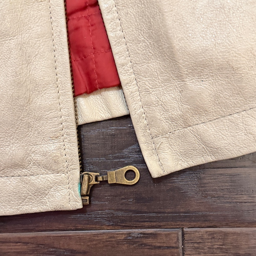 Vintage Wilsons Leather Moto Jacket w patches red cream gold - Picture 16 of 16